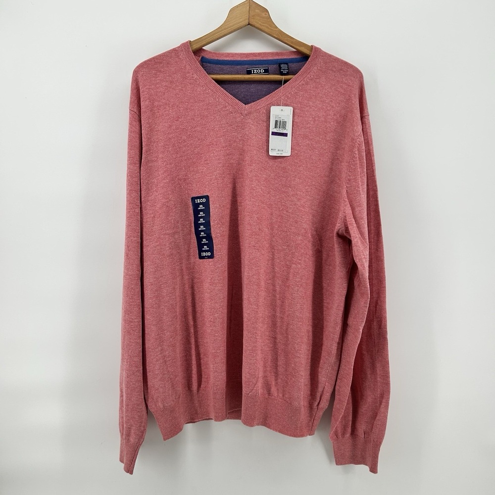 Izod Fieldhouse Sweater Mens 2XL Salmon Wool Blend V Neck Pullover Coastal NWT